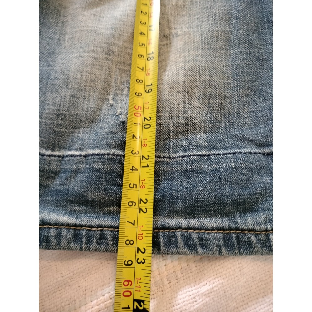 Fashion Homme Distressed Denim Shorts Size 33 Blue Acid Wash Graphic Cuff Punk - Picture 5 of 16